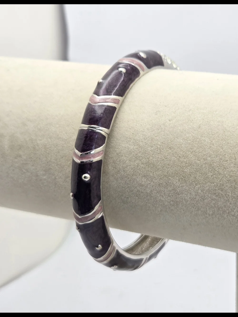 Premier Designs Purple & Pink Enamel Hinged Bangle Silver Tone Rhinestone Accent